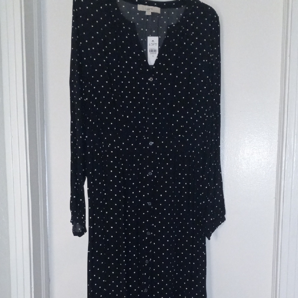 LOFT Black Long Sleeve Romper Dress with Mandarin Collar